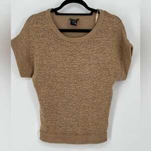 LORD & TAYLOR GOLD W/METALLIC GOLD CREW NECK SHORT SLEEVE SOFT &‎ STRETCHY